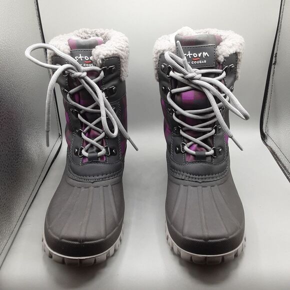 Storm By Cougar Carlisle Carlisle Boots Women's 8M Grey/Pink Plaid Lace-up 2 - Picture 3 of 9